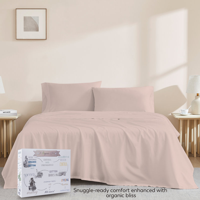 Ensemble de draps durables et légers 100% coton durable et respirant, Simple, Rose clair
