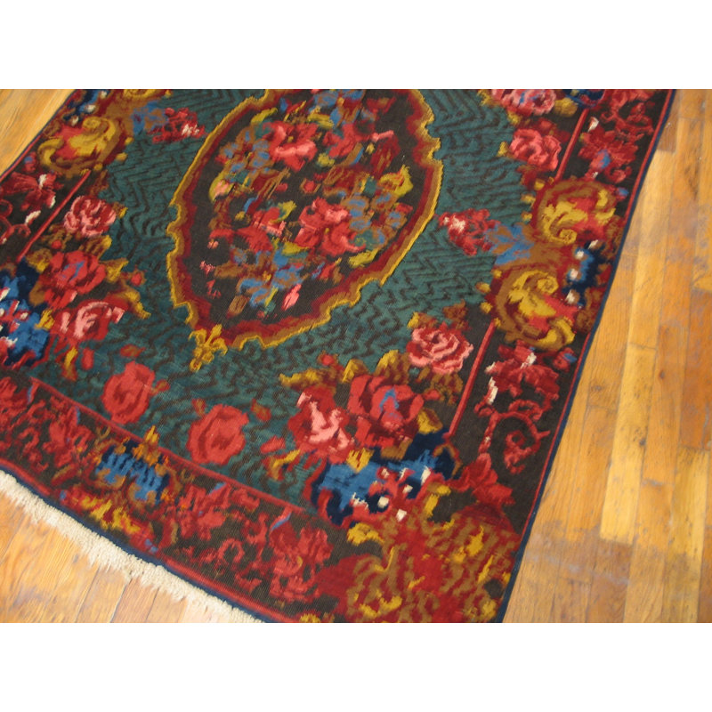 Antique Caucasian Hallway Runner Wool Green Rug