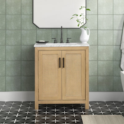 Garett 30 In. Single Sink Freestanding Bathroom Vanity In Natural Oak With Carrara Marble Top