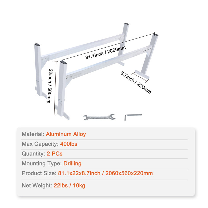 Porte-échelle réglable en aluminium pour toit-fourgon - Support de chargement robuste pour gouttières de pluie d'une capacité de 400 lb