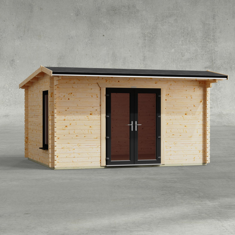 Powersheds 14 x 12ft Apex Log Cabin, Doors Central - 44mm