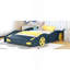 Lit plateforme double en forme de voiture de course avec roues et rangement, bleu foncé et jaune-1111233829-1111233848