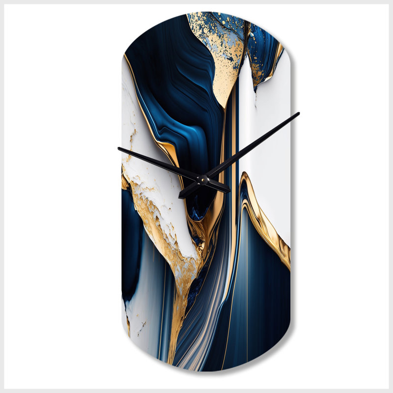 «Abstract Geode Waves Gold I», horloge cylindrique abstraite en métal, impression d'horloge murale asymétrique dorée, Petit