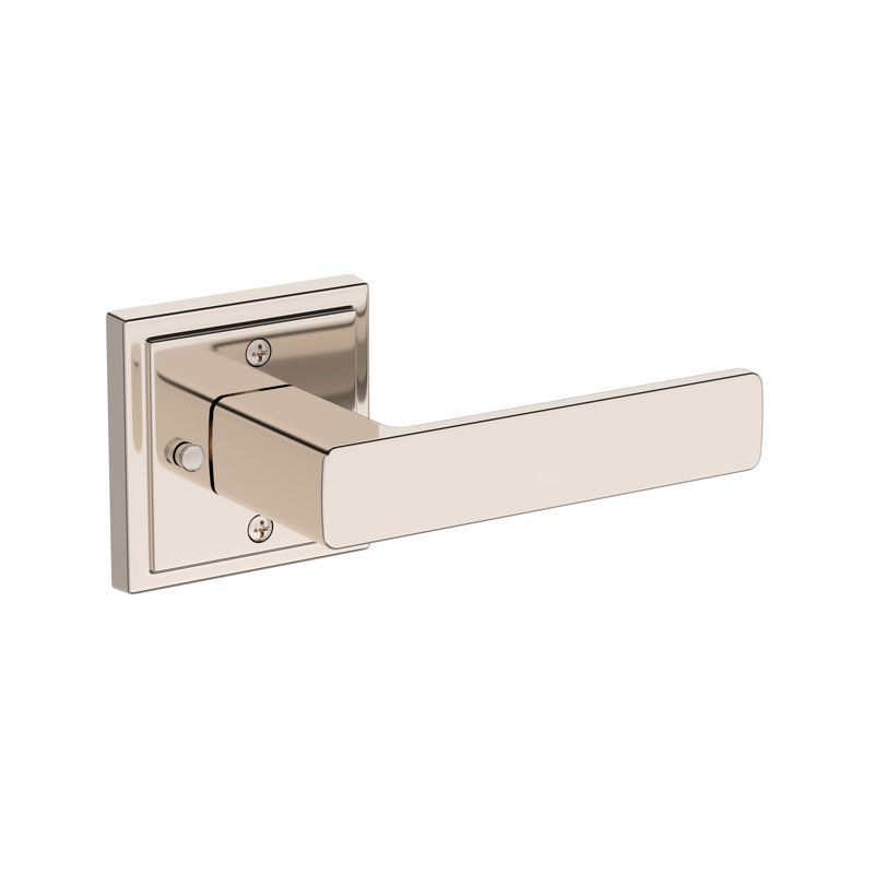 Sharpe Privacy Lever with Stepped Square Rose in Satin Nickel, Polished Nickel