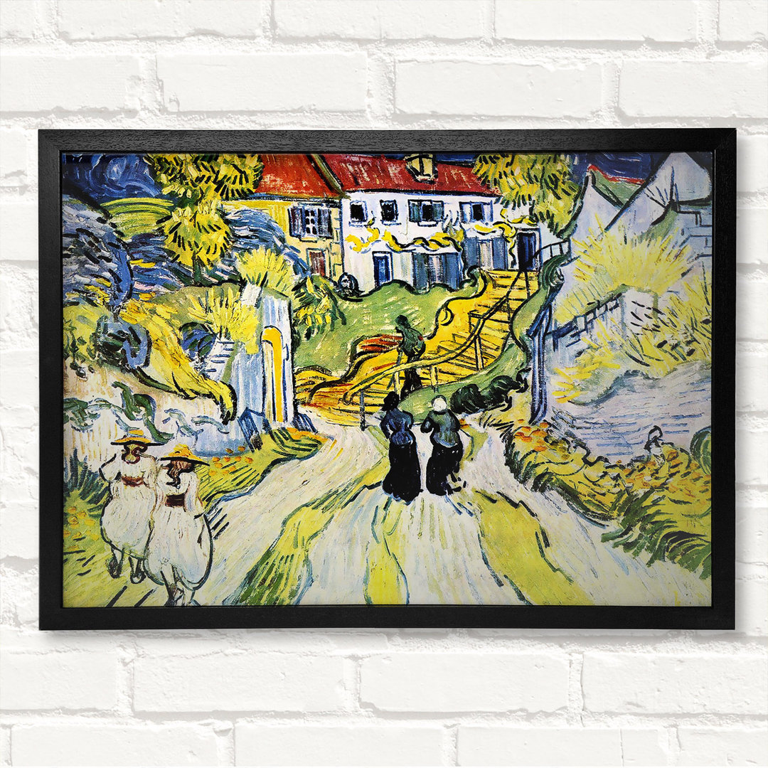 Straße und Weg in Auver von Vincent Van Gogh - Geschlossener Eckrahmen Kunstdrucke auf Holz