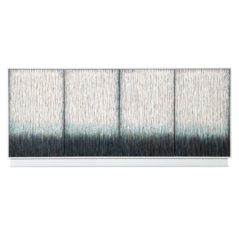 White and Blue Ombre Coastal Media Console with Cabinet