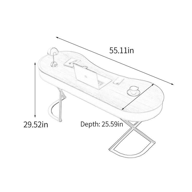 Bureau d'écriture Free Form, H 29,52 po x l 55,11 po x P 25,59 po