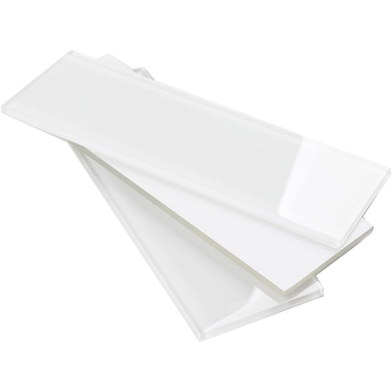 Metro 3 in. x 12 in. Glass Straight Edge Subway Wall & Pool Tile, White