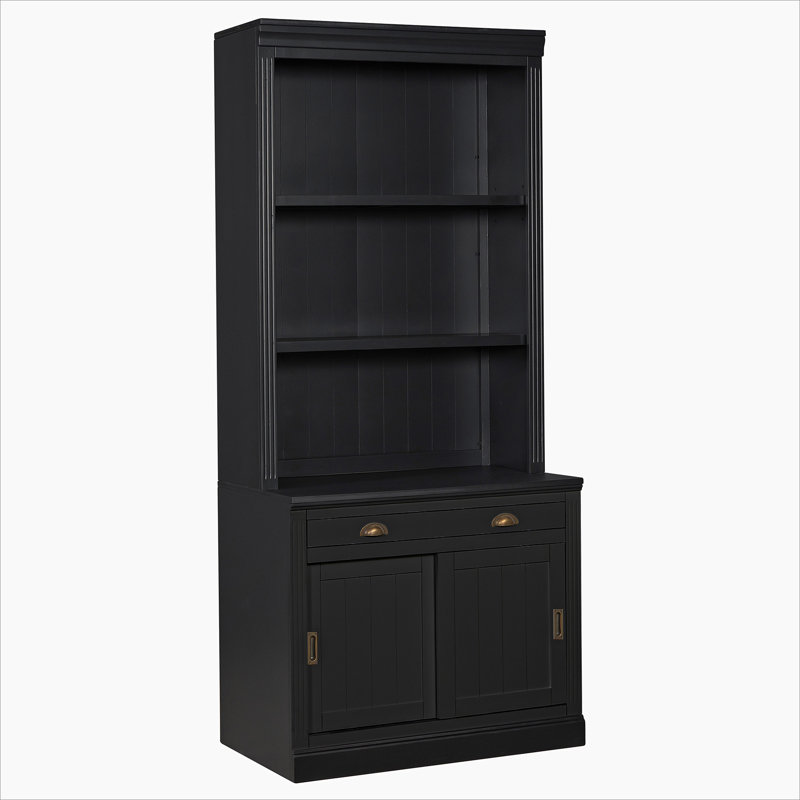 83.4"Tall Bookshelf with LED Lighting, Modern Bookcase with Sliding Doors and Open Shelves,Storage Bookshelf for Living Room,Home Office,Black