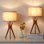 Lampe de table moderne à trépied 17,5 "avec pieds en bois naturel