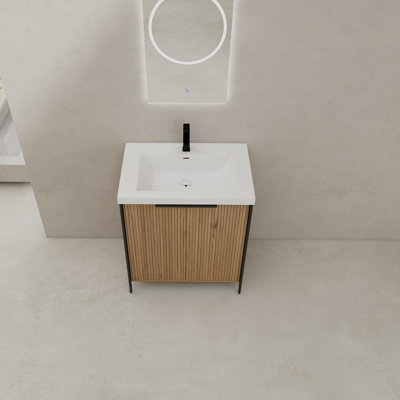 30" Freestanding Bathroom Vanity With Resin Sink & 2 Soft-Close Cabinet Doors