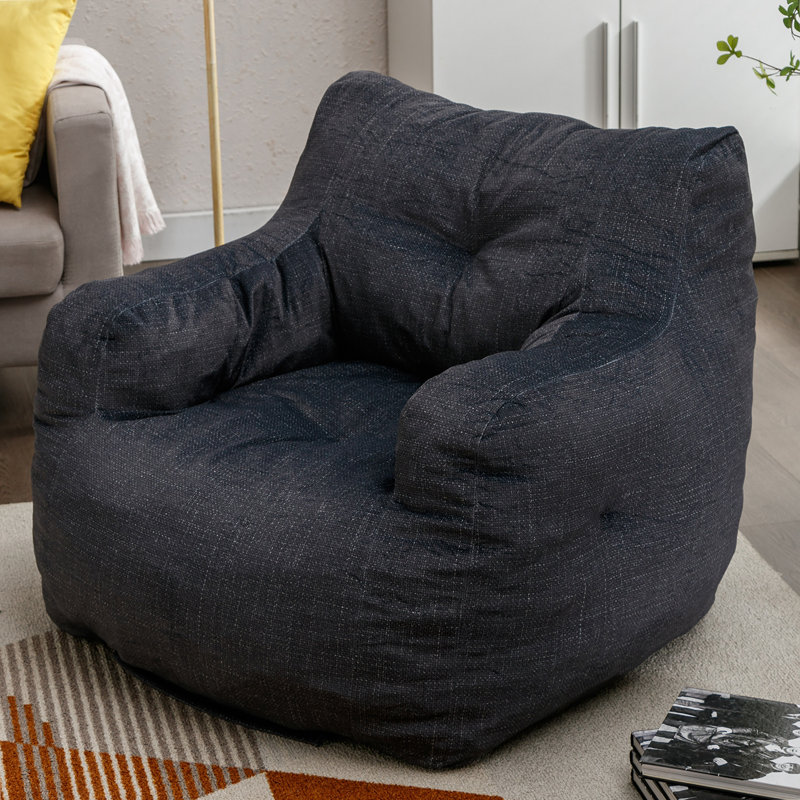 Aeri Compression Medium Adult Soft Fabric Bean Bag Chair With Foam Filled, Dark Gray Cotton Blend