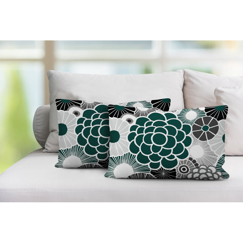 Coussin lombaire floral intérieur / extérieur, Émeraude