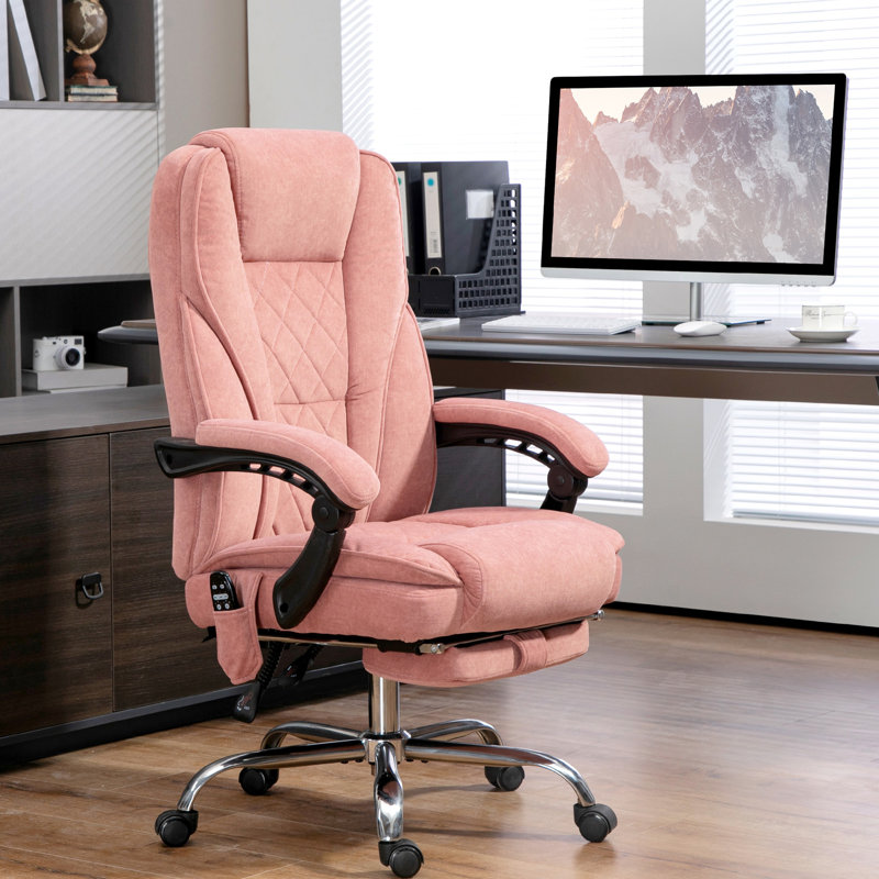 Fauteuil de massage rose, 6 points de vibration et de chaleur, inclinable avec repose-pieds, hauteur réglable, couleur rose statique, chauffage lombaire à points, hauteur pour utilisation au bureau