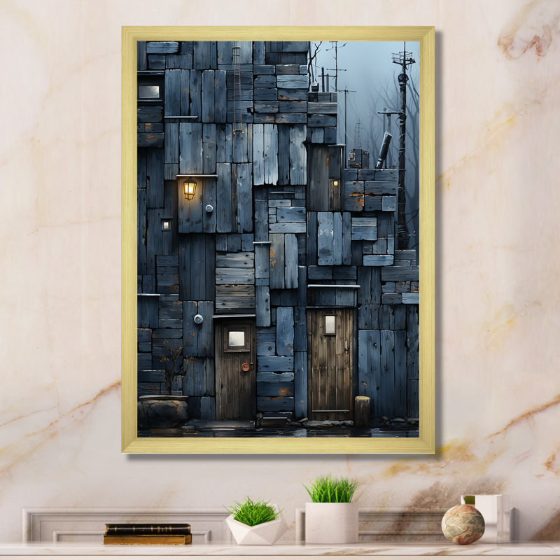 Cubsism Tile Elegance - Art mural abstrait, H 32 po x l 24 po x P 1 po, Encadrement doré