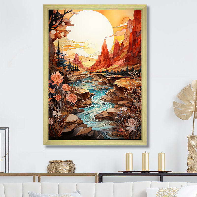 Paysage amérindien Navajo II, H 20 po x l 12 po x P 1 po, Cadre doré simple