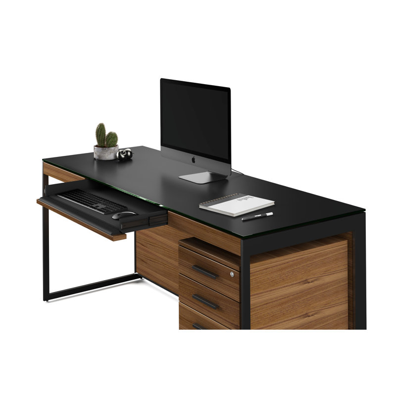 Sequel 66'' Desk with Return, Natural Walnut/Black