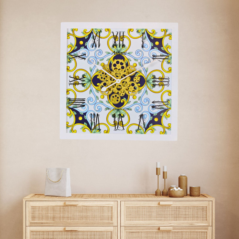 Atrani 24'' Square Wall Clock with Real Moving Gears