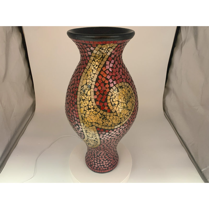 Lorne Floor Vase, 24 Inch Mosaic Vase – Tall Cylinder Made of Terracotta with Ruby Red and Gold Glass Mosaic Pieces – Handcrafted Decorative Home Décor Accent Piece for Bedroom, Living Room, Office