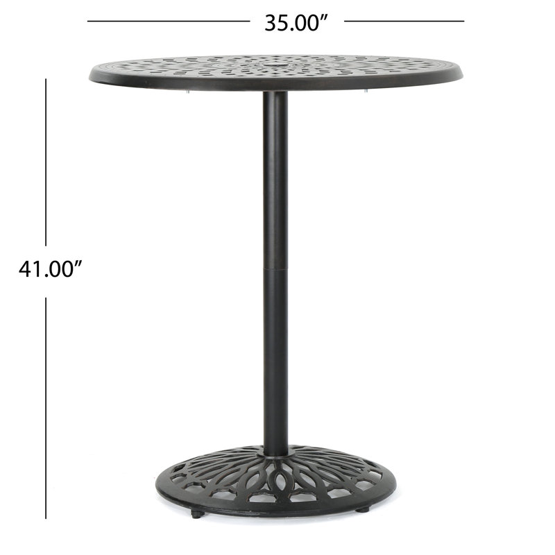 Table d'extérieur en aluminium moulé cuivré de 89 cm (35 pouces) - Stable et artistique, finition cuivre, ornée de délicates décorations en filigrane.