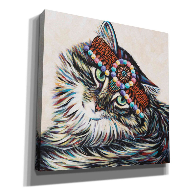 «Hippie Cat I» par Carolee Vitaletti, art mural sur toile, H 26 po x l 26 po x P 1,5 po