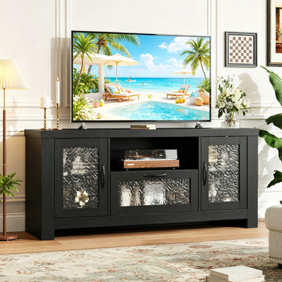 55" Farmhouse TV Stand Supports 43/50/55/60 inches TVs, Entertainment Center with Organized & Clutter-Free Storage Acrylic Door & Adjustable Shelves, Sideboard Buffet Storage Cabinet for Living Room.