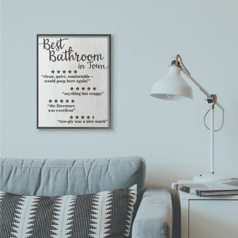 « five star salle de bain », art textuel, H 30 po x l 24 po x P 1,5 po, Giclée encadrée noir minuit
