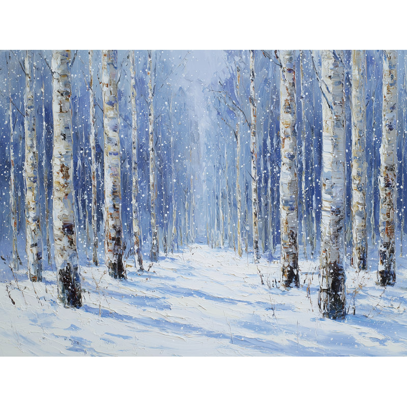 Snowfall Through Birch Grove Wrapped Canvas Wall Art, 24" H x 36" W