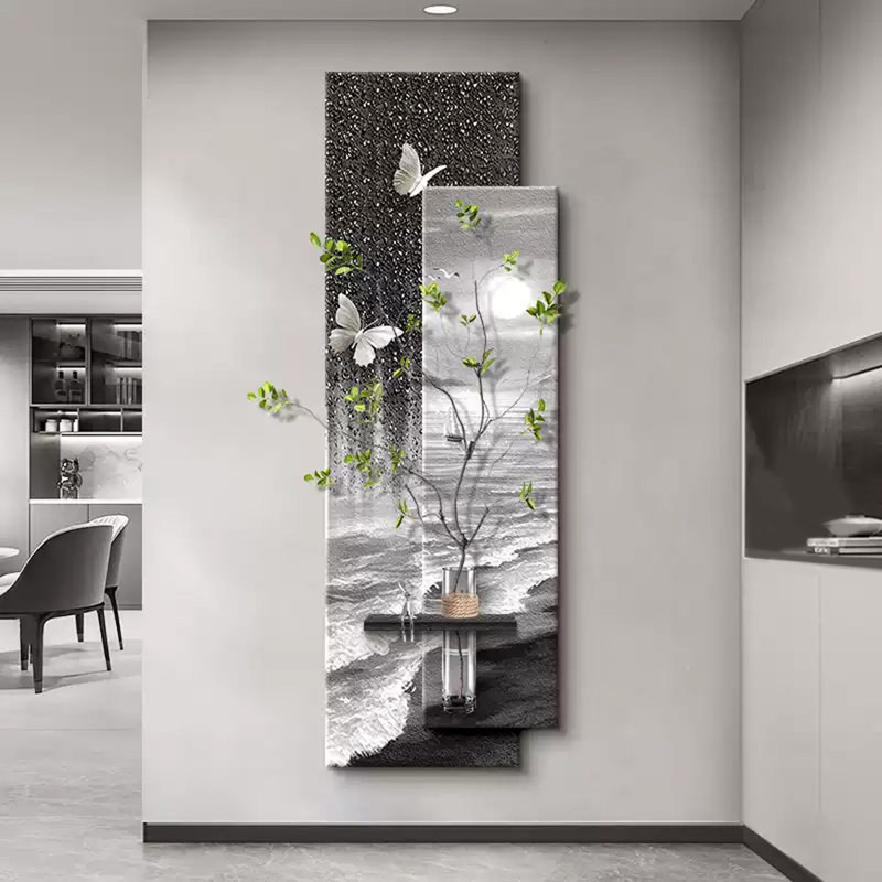 Décoration murale moderne en grès minimaliste combinée à des plantes hydroponiques, H 39,37 po x l 13,78 po x P 4,72 po