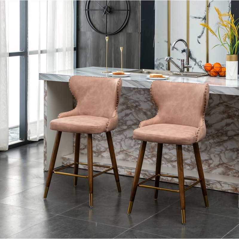 Ensemble de 2 tabourets de comptoir Mid-Century, Rose