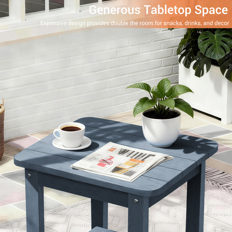Rectangular Outdoor Side Table, HDPE 2-Tier Patio Side Table, Small Adirondack End Table for Backyard Pool Porch Garden Lawn