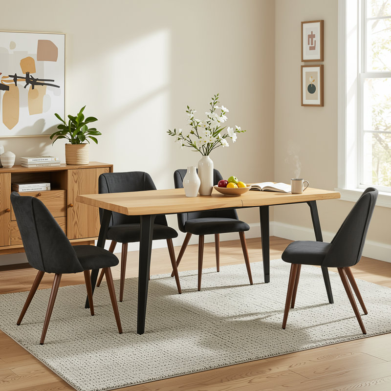 Ensemble de coin-repas pour 4 personnes NEGIN, Chêne clair, Gris anthracite, 4