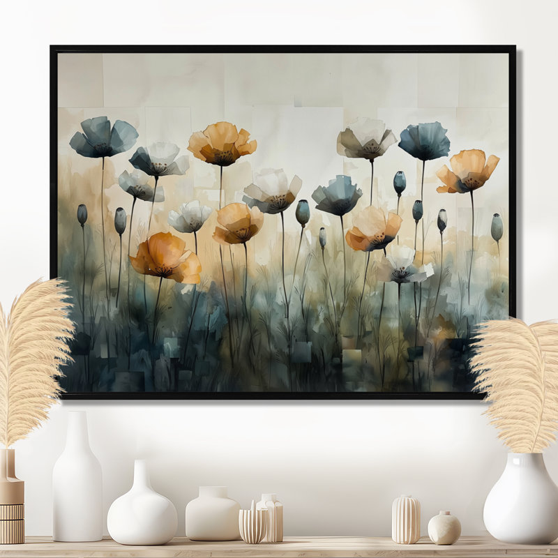 Anastasia - Art mural floral, Cadre flottant noir, H 30 po x l 40 po