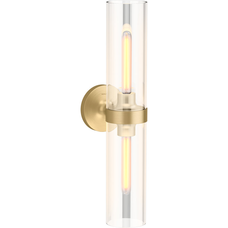 Purist™ 2 Light Indoor Bathroom Vanity Light Fixture, UL Listed, Brushed Moderne Brass, 21.875" H x 4.75" W x 6.875" D