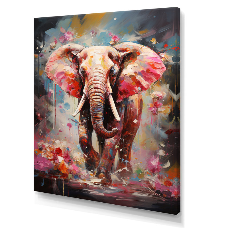 Imprimé sur toile, éléphant rose, Toile tendue, H 32 po x l 16 po x P 1 po