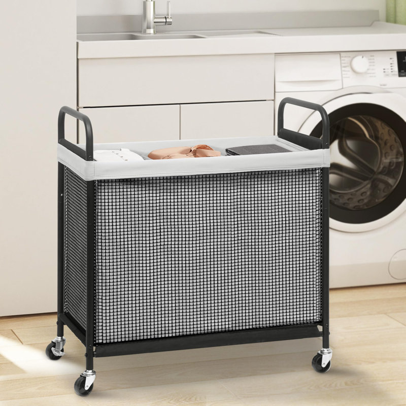 Rolling Laundry Hamper With Wheels 3-Section Laundry Sorter Rolling Laundrys Basket On Wheels With Removable Bag Clothes Hamper Laundrys Organizer Cart Bathroom Bedroom 120L Grey
