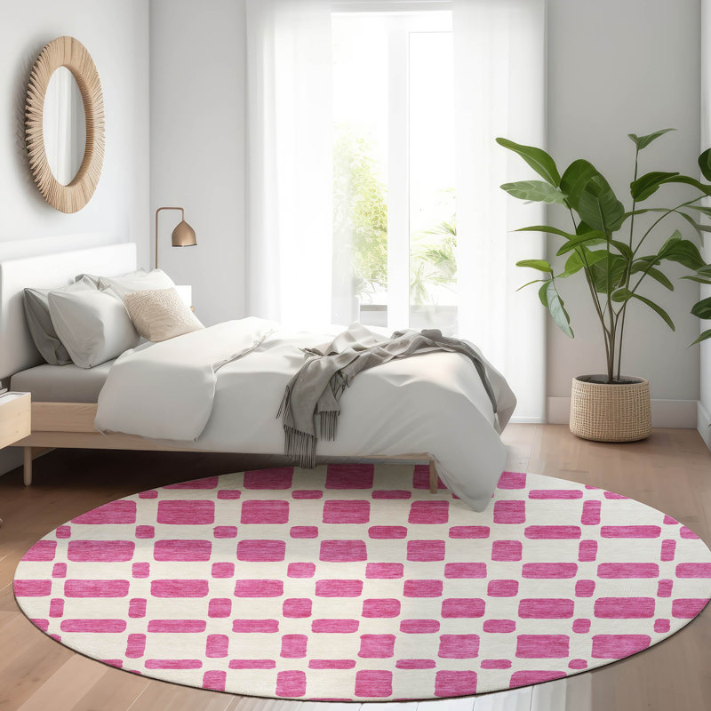 Premium Machine Washable Prisco Blush Rug, Round 8'