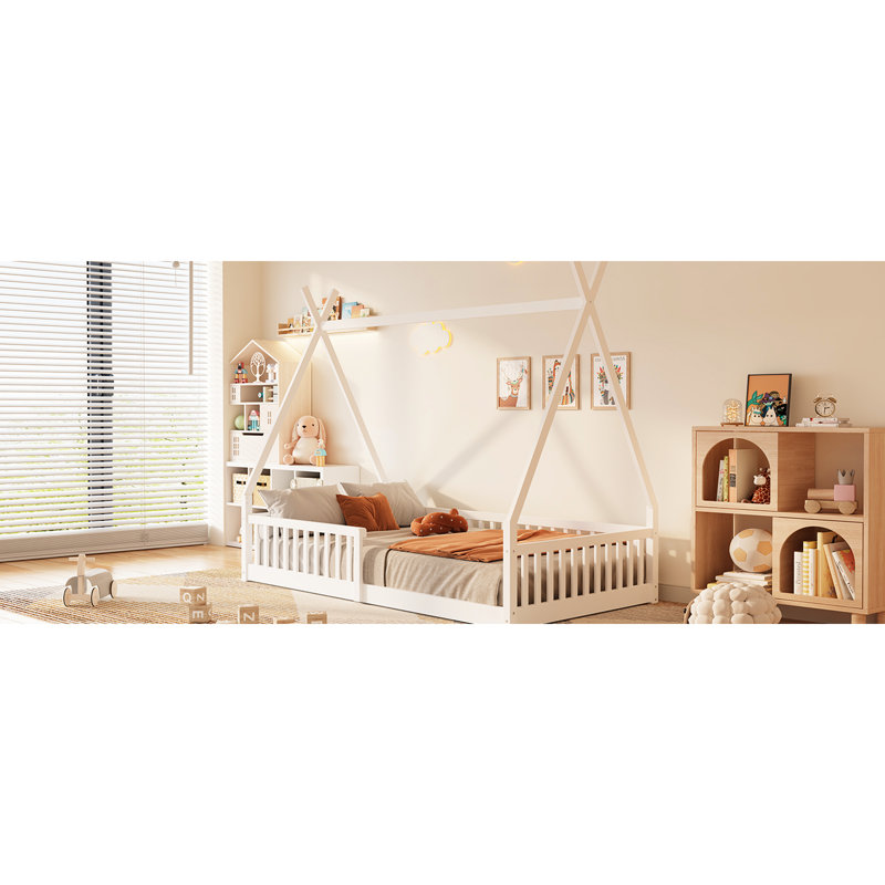 Lit simple en bois avec clôture blanche - Robuste et pour garde-corps en pin, Blanc