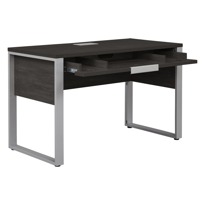 Hermitage Steel Computer Desk with Built-In Electrical Outlet, Espresso
