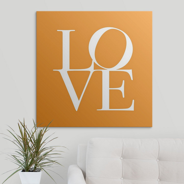 «Love» par Francy, art textuel, H 12 po x l 12 po x P 1,5 po, Taupe / blanc, Toile