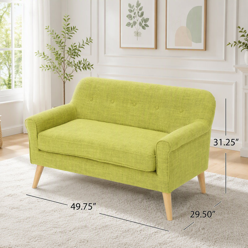 Causeuse Mid-Century avec dossier capitonné, Pale Green Fabric