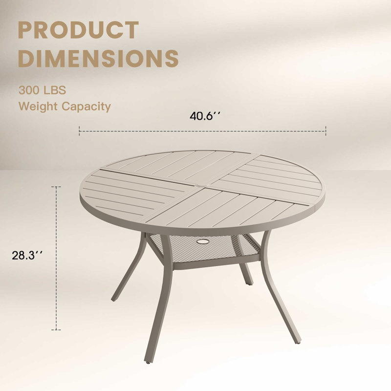 Outdoor Round Patio Dining Table, 28.3" H x 40.6" L x 40.6" W, Cream/Cream