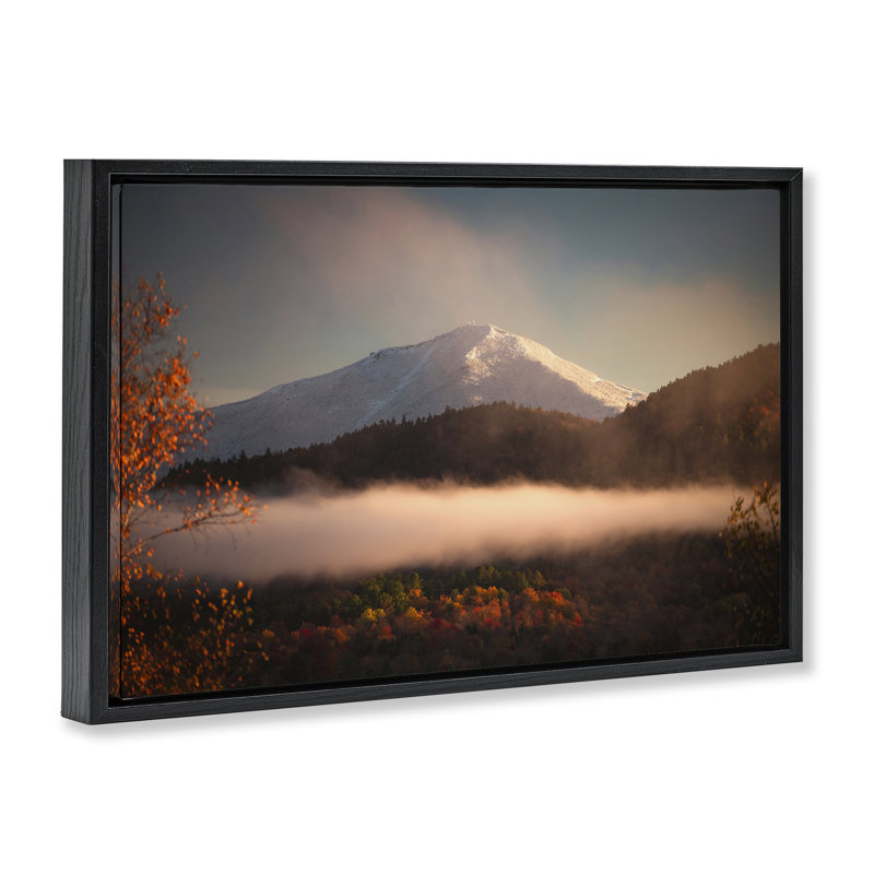 Fall Foliage & Snowy Mountain Peak Floating Frame, design by Jonathan Zaharek, 17" H x 25" W, Jet Black Floater Frame