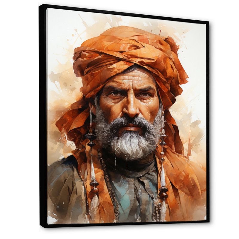 Chef Akbar, le grand I sur toile, H 32 po x l 24 po x P 1 po, Cadre flottant noir