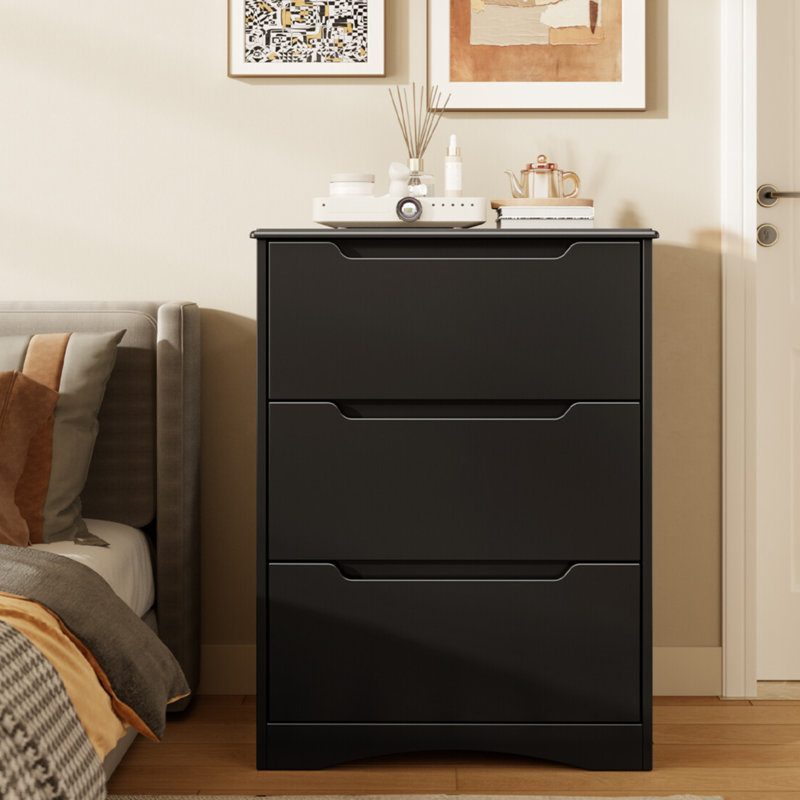 Michiaki  23.6"W 3-Drawer Dressing Dressers with Inset Handles，storage cabinet, Black