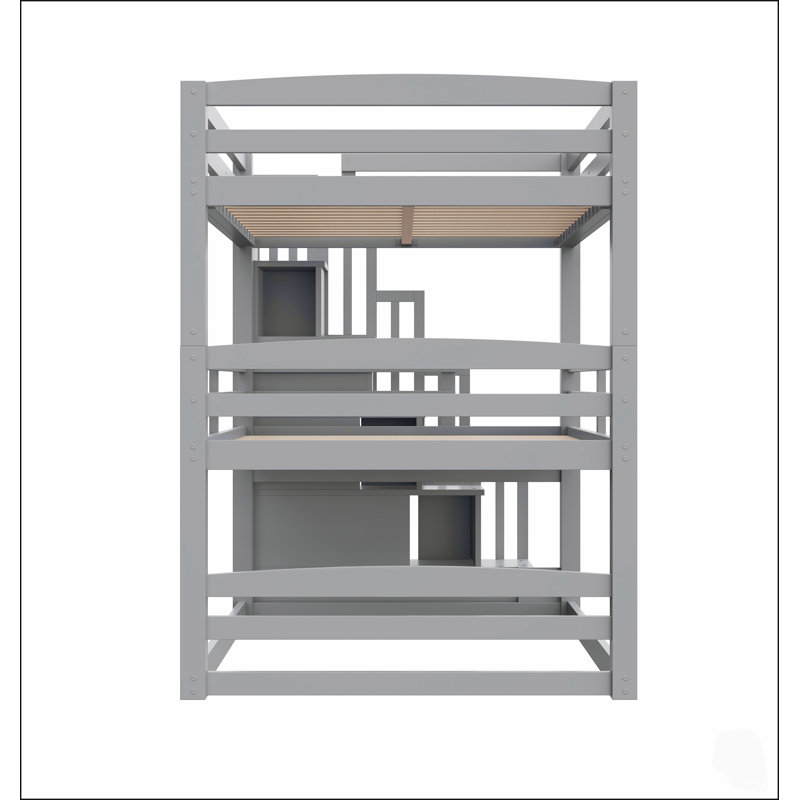 Lit superposé triple pleine grandeur avec escalier de rangement, conception séparée pour une utilisation maximale de l'espace et une durabilité accrue