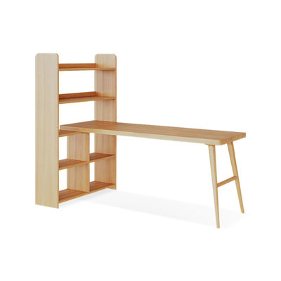 Burlywood L-Shaped Solid Wood Executive Desk