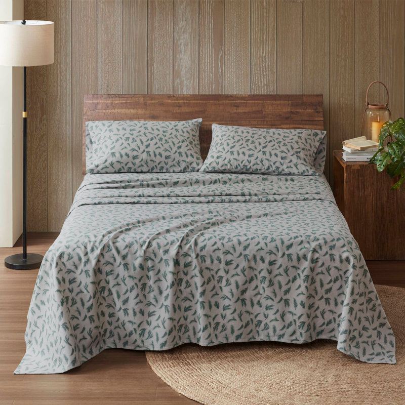 Ensemble de draps 4 pièces en flanelle de coton imprimée 4 pièces King, Ensemble de draps pour très grand lit avec 2 taie