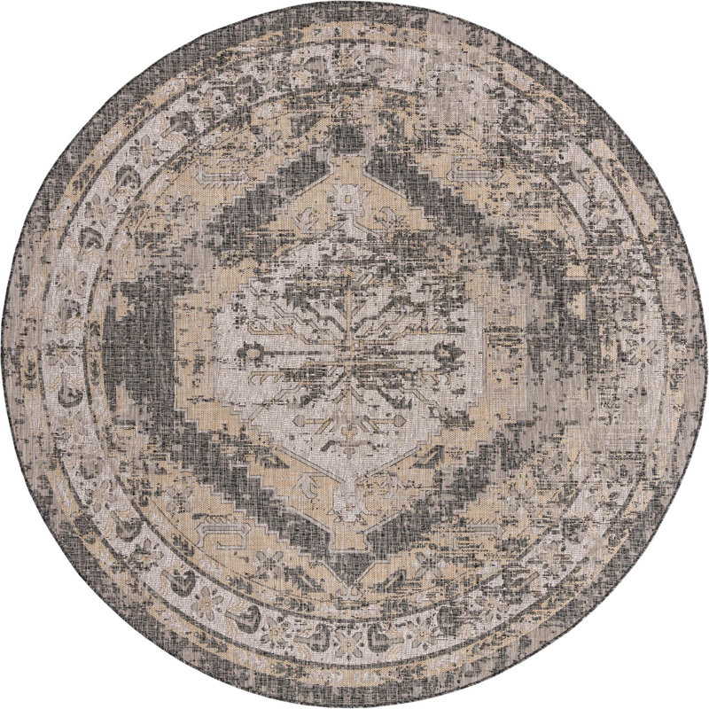 Tapis d'intérieur / extérieur oriental Susan, Rond 7 pi 10 po