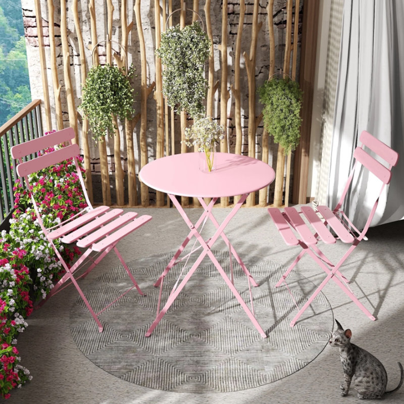 Premium Frame Patio Bistro Set With Seat Cushion, Folding Outdoor Patio Furniture Sets, 3-Piece Patio Set Of Folding Patio Table And Chairs